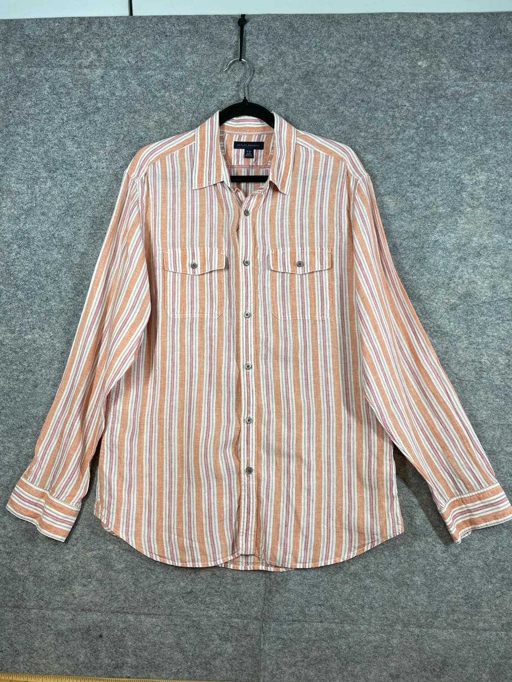 Banana Republic Linen Blend Striped Shirt Orange Large Coastal Vacation Cruise